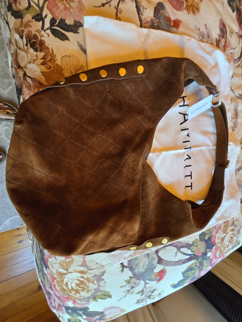 NWT Hammitt Brown Suede Shoulder Hobo with Gold Studs